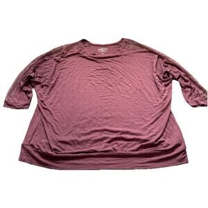 Torrid Top Pink Purple Lace Trim 3/4 Sleeves Size 1